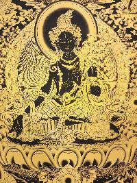 White Tara Thangka, [black And Gold], Buddhist Traditional Hand Painting, Tibetan Style, Three Long Life Deities, [fast Selling]