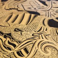 White Tara Thangka, [black And Gold], Buddhist Traditional Hand Painting, Tibetan Style, Three Long Life Deities, [fast Selling]
