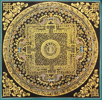 Mantra Mandala Thangka, [black And Gold], Buddhist Traditional Hand Painting, Tibetan Style, [fast Selling]