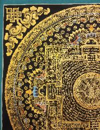 Mantra Mandala Thangka, [black And Gold], Buddhist Traditional Hand Painting, Tibetan Style, [fast Selling]