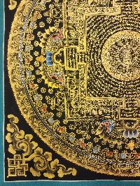 Mantra Mandala Thangka, [black And Gold], Buddhist Traditional Hand Painting, Tibetan Style, [fast Selling]