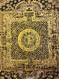 Mantra Mandala Thangka, [black And Gold], Buddhist Traditional Hand Painting, Tibetan Style, [fast Selling]