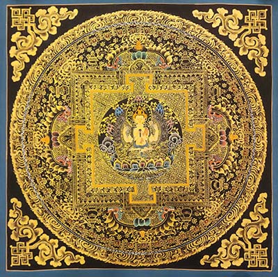 Mandala Thangka, [black And Gold], Buddhist Traditional Hand Painting, Tibetan Style, [fast Selling]