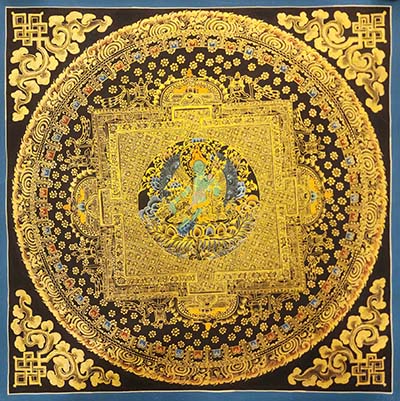 Mandala Thangka, [black And Gold], Buddhist Traditional Hand Painting, Tibetan Style, [fast Selling]