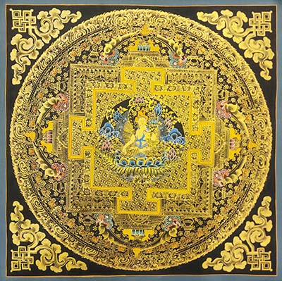 Mandala Thangka, [black And Gold], Buddhist Traditional Hand Painting, Tibetan Style, [fast Selling]