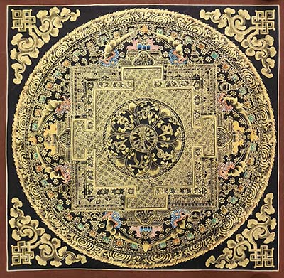 Mantra Mandala Thangka, [black And Gold], Buddhist Traditional Hand Painting, Tibetan Style, [fast Selling]