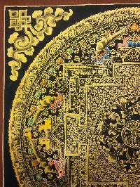 Mantra Mandala Thangka, [black And Gold], Buddhist Traditional Hand Painting, Tibetan Style, [fast Selling]