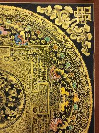 Mantra Mandala Thangka, [black And Gold], Buddhist Traditional Hand Painting, Tibetan Style, [fast Selling]