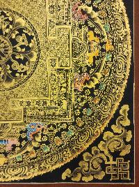 Mantra Mandala Thangka, [black And Gold], Buddhist Traditional Hand Painting, Tibetan Style, [fast Selling]