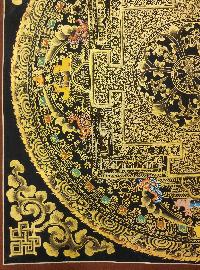Mantra Mandala Thangka, [black And Gold], Buddhist Traditional Hand Painting, Tibetan Style, [fast Selling]