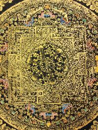 Mantra Mandala Thangka, [black And Gold], Buddhist Traditional Hand Painting, Tibetan Style, [fast Selling]