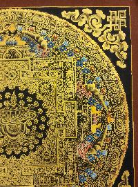 Mandala Thangka, [black And Gold], Buddhist Traditional Hand Painting, Tibetan Style, [fast Selling]
