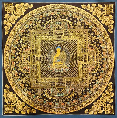 Mandala Thangka, [black And Gold], Buddhist Traditional Hand Painting, Tibetan Style, [fast Selling]
