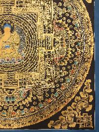 Mandala Thangka, [black And Gold], Buddhist Traditional Hand Painting, Tibetan Style, [fast Selling]