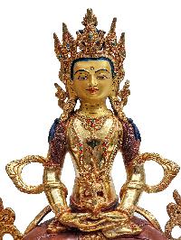 Aparimita, Buddhist Handmade Statue, With Gold Base, [partly Gold Plated, Face Painted], Amitayus, Chepame