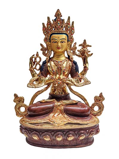 Chenrezig, Buddhist Handmade Statue, With Gold Base, [partly Gold Plated, Face Painted]