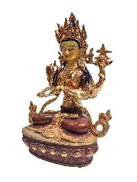 Chenrezig, Buddhist Handmade Statue, With Gold Base, [partly Gold Plated, Face Painted]