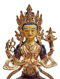 Chenrezig, Buddhist Handmade Statue, With Gold Base, [partly Gold Plated, Face Painted]