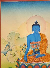 Medicine Buddha Thangka, Buddhist Traditional Painting, Tibetan Style, [real Gold], [smoked Antique]