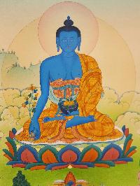 Medicine Buddha Thangka, Buddhist Traditional Painting, Tibetan Style, [real Gold], [smoked Antique]