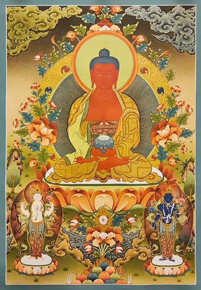 Amitabha Buddha Thangka, Buddhist Traditional Painting, Tibetan Style, [real Gold], [smoked Antique]