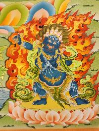 Chenrezig Thangka, Buddhist Traditional Painting, Tibetan Style, [real Gold], Three Great Bodhisattvas, [smoked Antique]