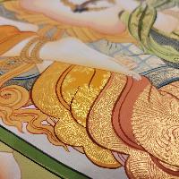 Chenrezig Thangka, Buddhist Traditional Painting, Tibetan Style, [real Gold], Three Great Bodhisattvas, [smoked Antique]