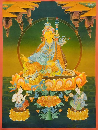 Padmasambhava Thangka, Buddhist Traditional Painting, Tibetan Style, [real Gold], [smoked Antique]