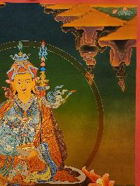 Padmasambhava Thangka, Buddhist Traditional Painting, Tibetan Style, [real Gold], [smoked Antique]