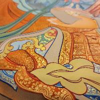 Padmasambhava Thangka, Buddhist Traditional Painting, Tibetan Style, [real Gold], [smoked Antique]