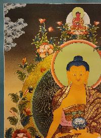 Shakyamuni Buddha Thangka, Buddhist Traditional Painting, Tibetan Style, [real Gold], Sariputra And Maudgalyayana, [smoked Antique]