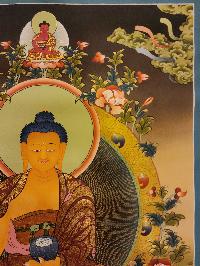 Shakyamuni Buddha Thangka, Buddhist Traditional Painting, Tibetan Style, [real Gold], Sariputra And Maudgalyayana, [smoked Antique]
