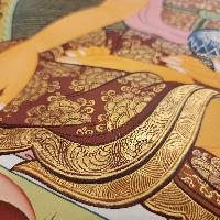 Shakyamuni Buddha Thangka, Buddhist Traditional Painting, Tibetan Style, [real Gold], Sariputra And Maudgalyayana, [smoked Antique]