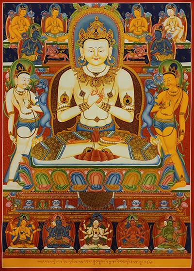 Vairochana Buddha Thangka, [master Quality], Buddhist Painting, Newari Style Paubha With [24k Gold]