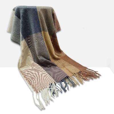 Checked Acrylic Shawl, Elevated Warmth In Earth Color Strip