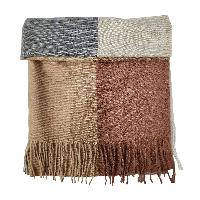 Checked Acrylic Shawl, Elevated Warmth In Earth Color Strip