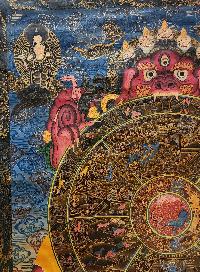 Wheel Of Life Thangka, Buddhist Traditional Painting, Tibetan Style, [real Gold], [oiled Thangka], [old Stock], [rare Find]