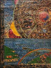Wheel Of Life Thangka, Buddhist Traditional Painting, Tibetan Style, [real Gold], [oiled Thangka], [old Stock], [rare Find]