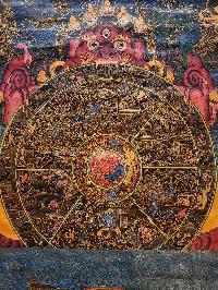 Wheel Of Life Thangka, Buddhist Traditional Painting, Tibetan Style, [real Gold], [oiled Thangka], [old Stock], [rare Find]
