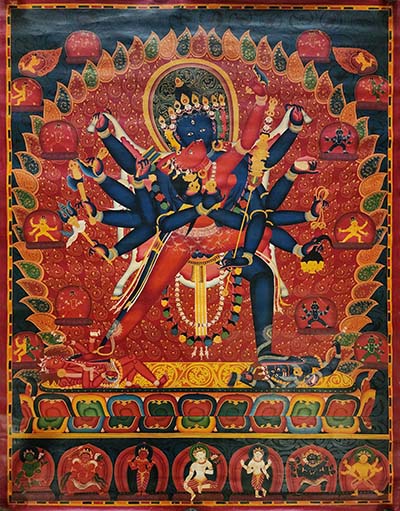 Chakrasamvara [newari] Thangka, Buddhist Traditional Painting, Tibetan Style, [oiled Thangka], [old Stock]