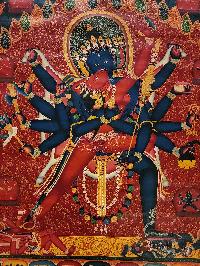 Chakrasamvara [newari] Thangka, Buddhist Traditional Painting, Tibetan Style, [oiled Thangka], [old Stock]