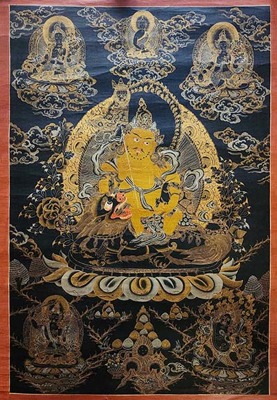 Jambhala: Namtose Thangka, Buddhist Traditional Painting, Tibetan Style, [real Gold], [oiled Thangka], [old Stock]