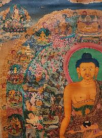 Shakyamuni Buddha Thangka, Buddhist Traditional Painting, Tibetan Style, [real Gold], [oiled Thangka], [old Stock]