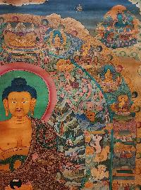 Shakyamuni Buddha Thangka, Buddhist Traditional Painting, Tibetan Style, [real Gold], [oiled Thangka], [old Stock]