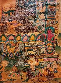 Shakyamuni Buddha Thangka, Buddhist Traditional Painting, Tibetan Style, [real Gold], [oiled Thangka], [old Stock]