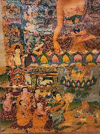 Shakyamuni Buddha Thangka, Buddhist Traditional Painting, Tibetan Style, [real Gold], [oiled Thangka], [old Stock]