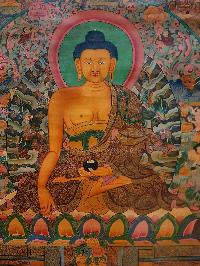 Shakyamuni Buddha Thangka, Buddhist Traditional Painting, Tibetan Style, [real Gold], [oiled Thangka], [old Stock]