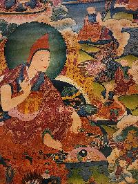 Atisha Dipankara Shrijnana Thangka, Buddhist Traditional Painting, Tibetan Style, [real Gold], [oiled Thangka], [old Stock] Atisa