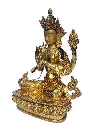 Chenrezig - Avalokitesvara, Buddhist Handmade Statue, [face Painted], [gold Plated]
