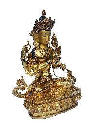 Chenrezig - Avalokitesvara, Buddhist Handmade Statue, [face Painted], [gold Plated]